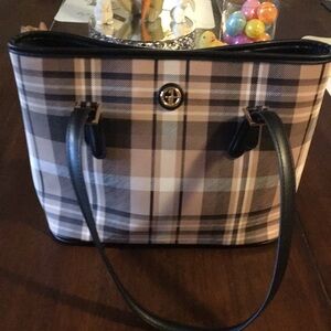 Plaid Tote Bag in Beige and Black